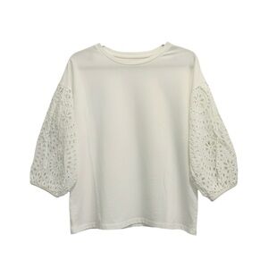 A New Day White 100% Cotton Eyelet Puff Sleeve Top Small